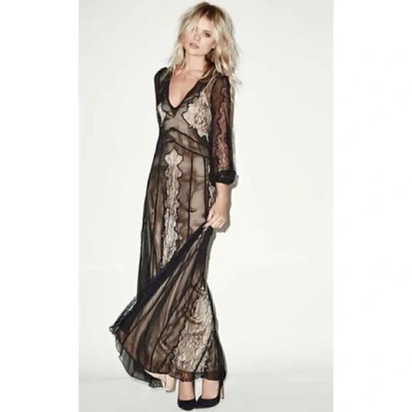 NWT Stone Cold Fox XS/S Black Vermont Lace WhimsiGoth Witch Boho Long Dress Gown - Picture 4 of 9
